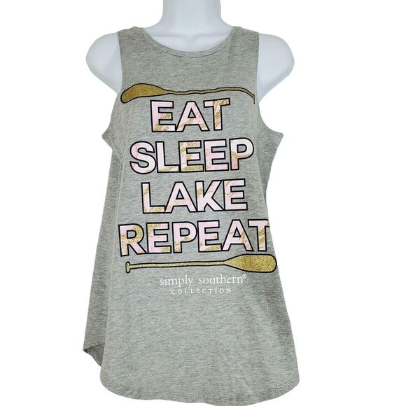 Simply Southern Womens Tank Top Small Eat Sleep Lake Repeat Sleeveless Shirt NEW - Picture 1 of 6